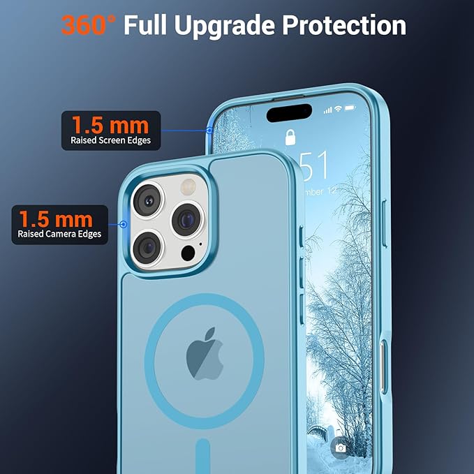 SUPFINE Magnetic for iPhone 16 Pro Case (Compatible with MagSafe) (Military Grade Drop Protection) Slim Translucent Matte Shockproof with Anti-Fingerprint Phone Case,Light Blue