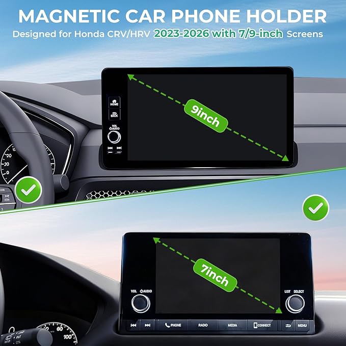 Car Phone Holder for Honda CRV & HRV 2026 2025 2024 2023 (Only for 7/9-Inch Screen) 360° Rotation Magnetic Cell Phone Mount, Compatible with Magsafe, Does Not Affect Air Vent