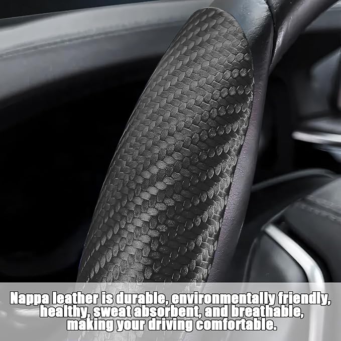 Mandark 3PCS Carbon Fiber Car Steering Wheel Cover, Anti-Skid Leather Vehicle Segmented Steer Wheel Protector, Auto Interior Protection Guard Accessories, Universal for Most Cars (Black)