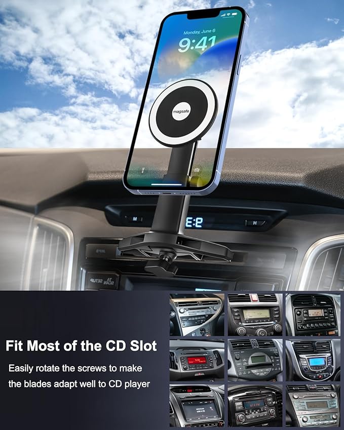 woleyi for MagSafe Car Mount CD Slot【20 Strong Magnets】Height Adjustable Magnetic Phone Holder CD Player, Cell Phone Holders for Your Car for iPhone 17 Pro Max 16 15 14 13 12 Air Plus, All Smartphones