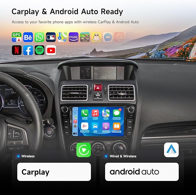 Dasaita 8GB+256GB Car Stereo Head Unit for Subaru Forester 2015-2018 WRX 2016-2021, Wireless CarPlay Android Auto, Android 13 GPS Navigation, 8" QLED Screen, Knobs/Buttons/Voice Control, Plug & Play