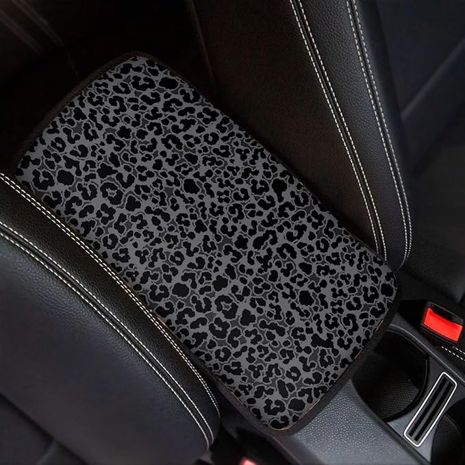 Dreaweet Black Leopard Print Car Center Console Cover Cheetah Print Car Accessories for Women Arm Rest Cover for SUV Sedan Non-Slip Comfortable Car Armrest Cover Pad,Easy to Install