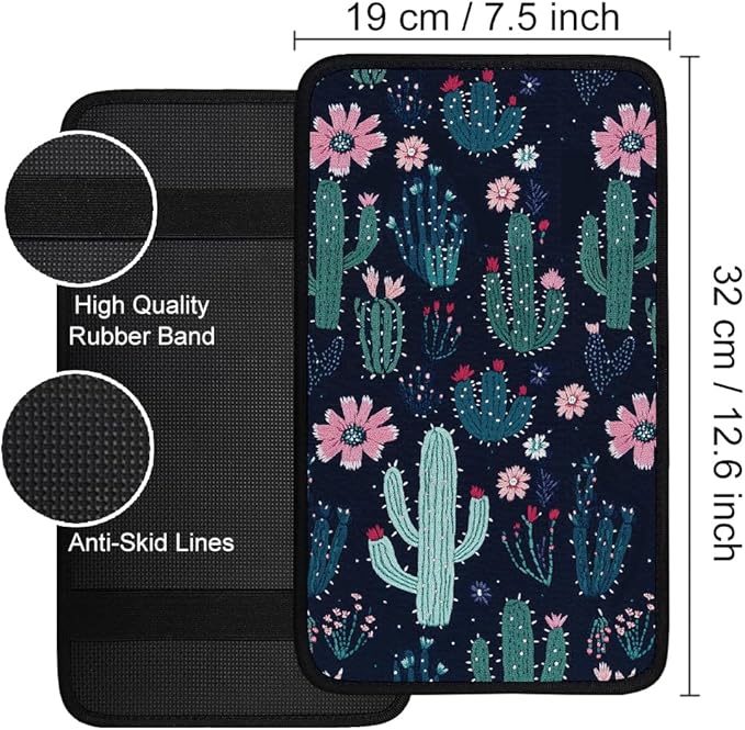 1pc Center Console Armrest Cover Pad 12.6x7.5 inch Cactus Neoprene Car Armrest Cushion Waterproof Armrests Seat Box Cover Protector for Universal Cars Vehicles SUVs