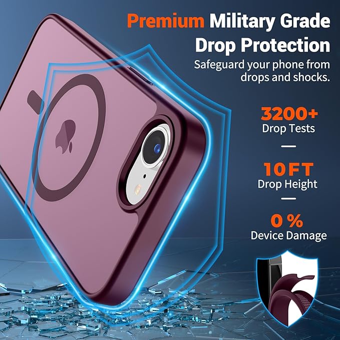 SUPFINE Magnetic for iPhone 17e Case/iPhone 16e Case (Compatible with MagSafe)(Military Grade Drop Protection) Slim Translucent Matte Shockproof with Anti-Fingerprint Phone Case,Wine Red