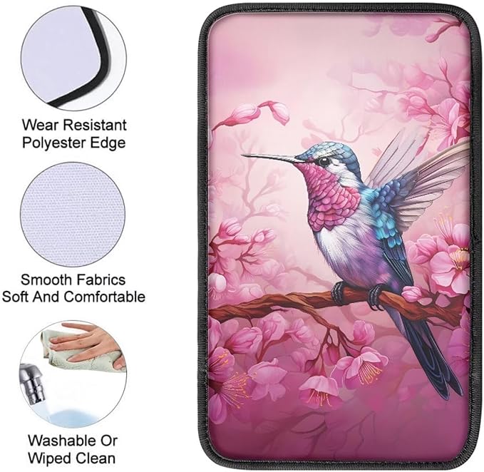 Bird Cherry Blossom Auto Arm Rest Cushion Pads Armrest Box Cover Car Arm Rest Seat Storage Box Mat Dog & Cat Paws Protector for SUV/Truck Vehicle