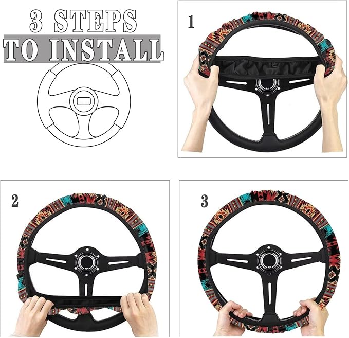 SEANATIVE Car Steering Wheel Cover for Men Breathable Anti Slip Auto Steering Wheel Covers fit Standard Size 15inches, Brown Aztec Geometric Print