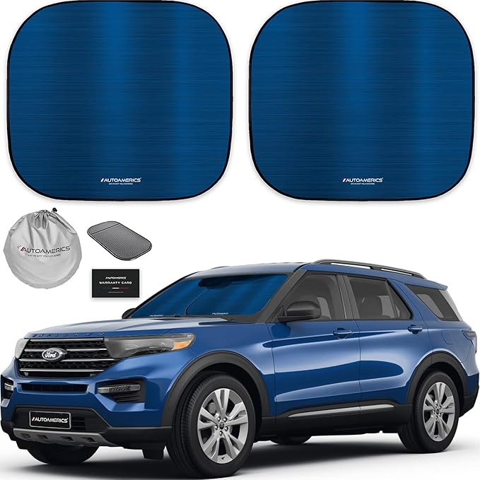 Autoamerics 2-Piece Windshield Sun Shade - Metallic Blue Foldable Car Front Window Sunshade for Most Cars SUV Truck Heat Blocker Visor Protector Blocks Max UV Rays and Keeps Your Vehicle Cool - Medium