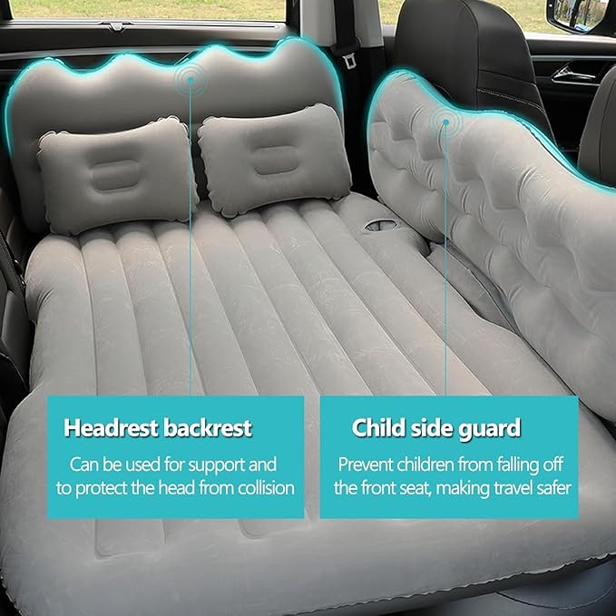 Car Air Mattress Compatible with Saturn Vue 2002 2003 2004 2005 2006 2007 2008 2009 2010, 12 V Pump, Sleeping Pad with Headrest & Side Guards for Road Trips & Car Camping Back