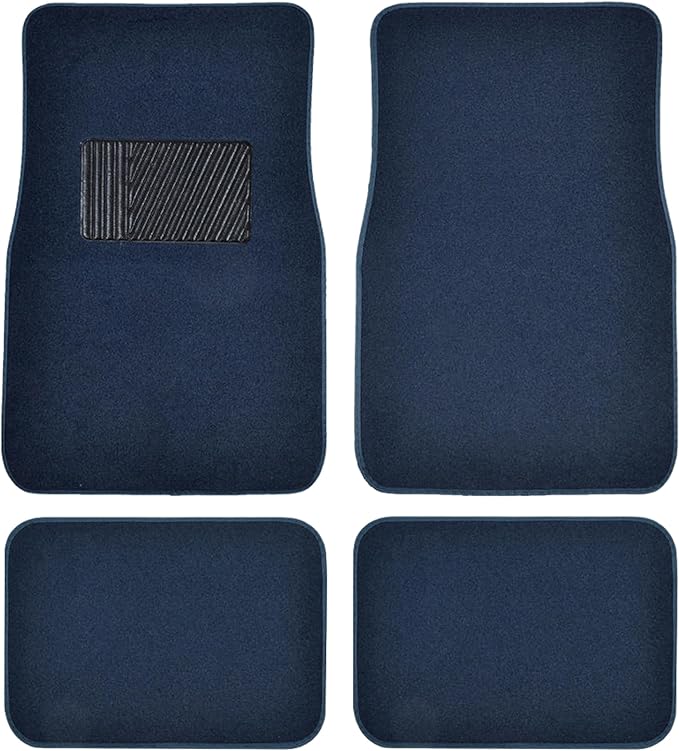 BDK Classic Carpet Floor Mats for Car & Auto - Universal Fit -Front & Rear with Heelpad (Blue) - MT-100-BL