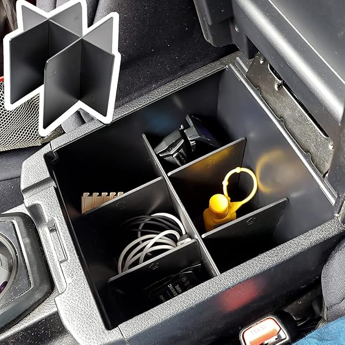 EDBETOS Center Console Organizer Insert Dividers Compatible with Toyota Tacoma 2016 2017 2018 2019 2020 2021 2022 2023 3rd Gen Tacoma Accessories Armrest Interlock Secondary Storage ABS Material