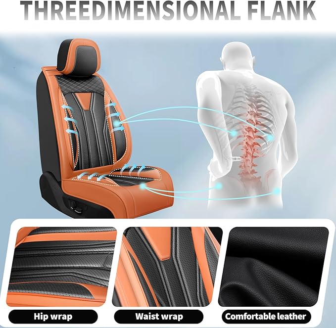 Fit Altima Car Seat Covers Compatible with Nissan Altima 2011-2025 2026 - Full Set Premium Leather， Waterproof Breathable， All-Weather Seat Cushion Protecto&Airbag Compatible （Orange&Black