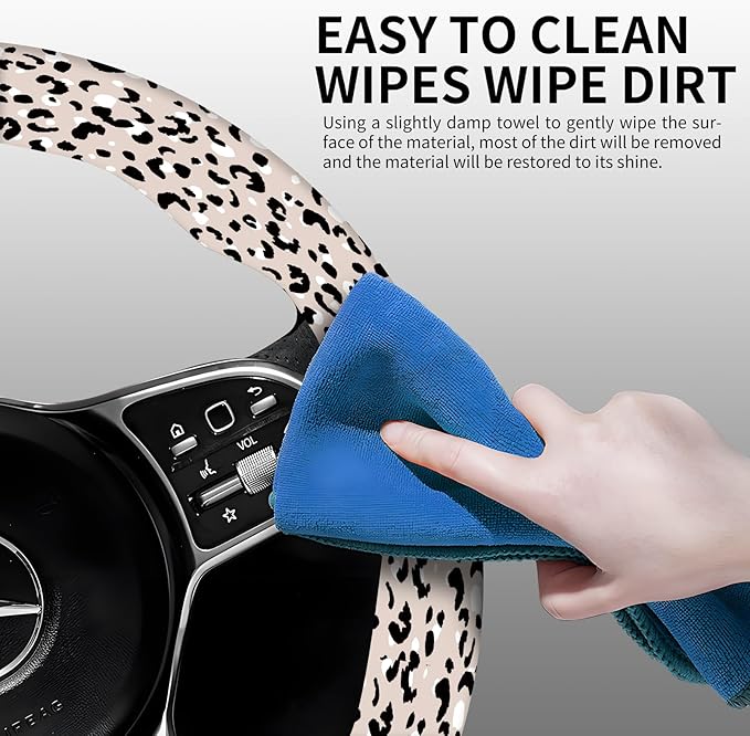 Elastic Car Steering Wheel Cover, Universal 15 inch Non-Slip Breathable Neoprene Steering Wheel Protector, Car Accessories for Women Men Fit Auto, Suvs, Truck White Leopard