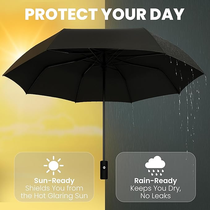 Rain-Mate Windproof Compact Umbrellas for Rain - Strong Reinforced Fiberglass Rib Design & Auto Open & Close - Portable Folding Travel Umbrella - Lightweight & Packable for Women & Men, Easy Collapse
