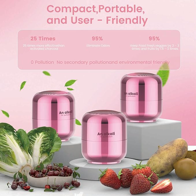 Fridge Deodorizer – 2 Pack Refrigerator Odor Eliminator, Lasts 10 Years, Chemical-Free Fresh Odor Eliminator Kit, More Effective Than Baking Soda, for Kitchen Appliances, Closet, Car, Pet Areas-Pink