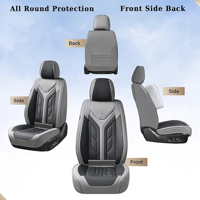 Coverado Seat Covers, Car Seat Covers Front Seats, Leather Seat Covers for Cars, Automotive Seat Covers Car Seat Protector Car Seat Cushion Universal Fit for Most Sedans SUV Pick-up Truck(Gray&Black)