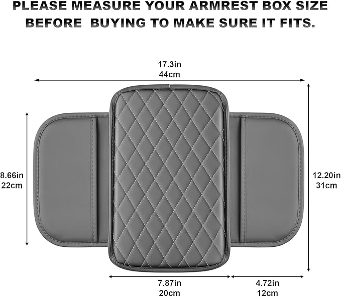 Upgraded Car Center Console Cover Fit for bZ4X Faux Leather Car Armrest Cover Cushion with 2 Storage Bags,Car Armrest Storage Box Interior Accessories(Grey&Whiteline)