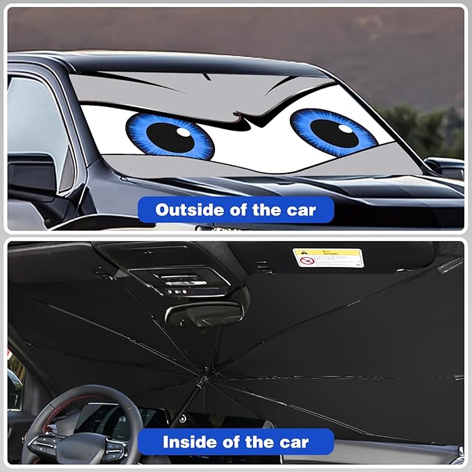 Upgraded Car Windshield Sun Shade Umbrella, Car Shade Front Windshield Sun Shade, Foldable Umbrella for Block UV Rays & Sun Heat Protection, 57"X31"