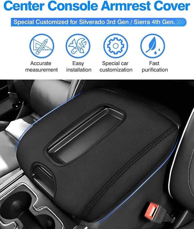 Autorder Center Console Cover for 2014-2018 Chevy Silverado/GMC Sierra 1500 2500 3500 Accessories Armrest Cover Anti-Scratch Middle Console Pad Armrest Protector(ONLY for Bucket Seat!)