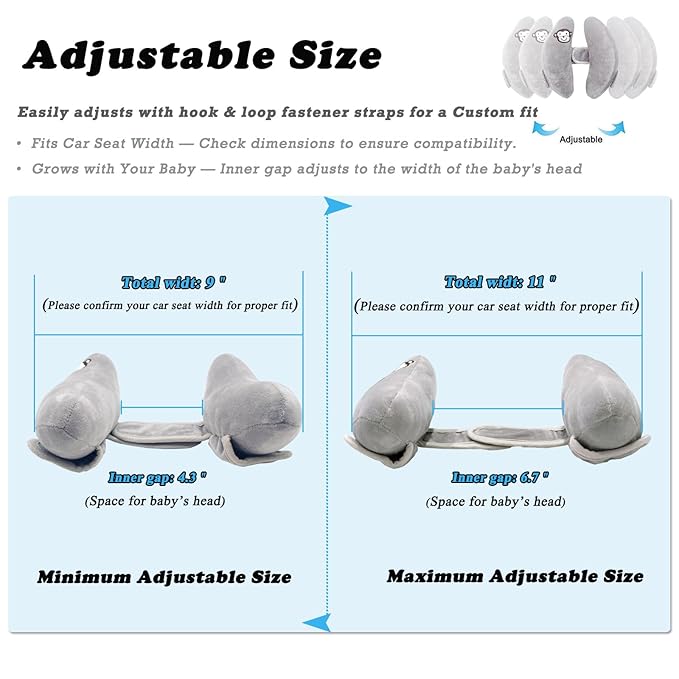 Baby Travel Pillow, Adjustable Head Neck Pillow for Infant Car Seat, Stroller Headrest Pillow for Infants, Banana Travel Headrest Pillow, Comfortble Toddler Neck Pillows for Pushchair, Gray