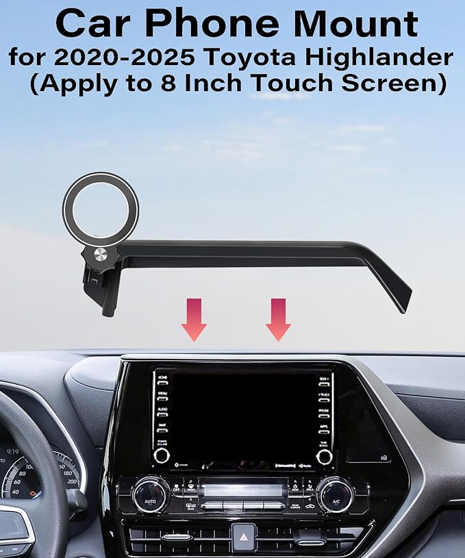 Car Phone Holder for 2020-2025 Toyota Highlander Accessories Apply to 8 Inch Touch Screen Fixed Clip Magnetic Cell Phone Mount Hands-Free 360 Degree Rotation