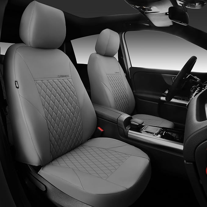 CAR PASS Quilting Faux Leather Seat Covers Full Set, Waterproof Deluxe PU Premium Auto Seat Cover, Breathable Seat Covers Universal Fit for Most Sedan SUV Van Small Truck, Airbag Compatible All Gray