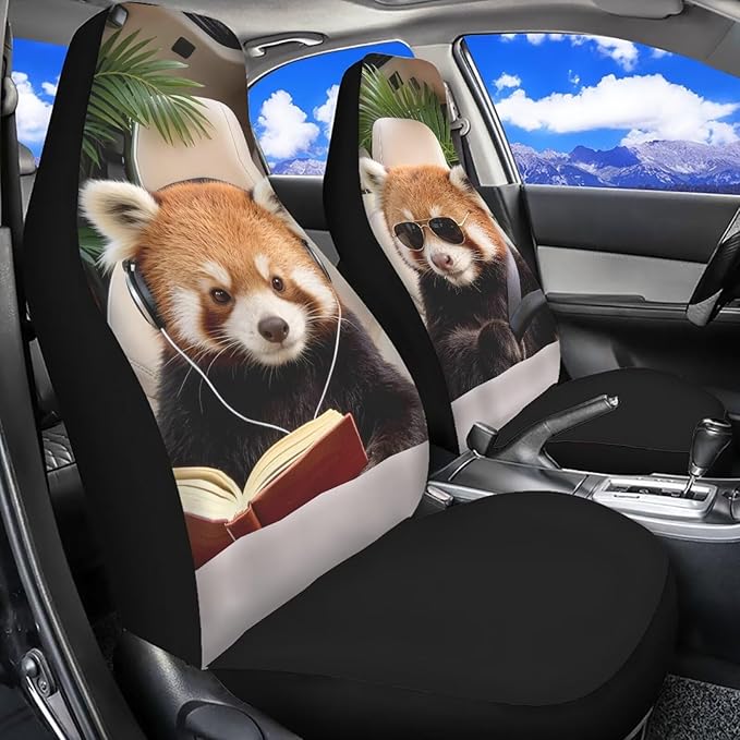 Red Panda Car Front Seat Covers 2 Pcs Cute Nonslip Car Seat Covers Front Seats Only Easy to Install and Clean Cars Accessories Universal Fit for Most Cars,SUVs,Sedans