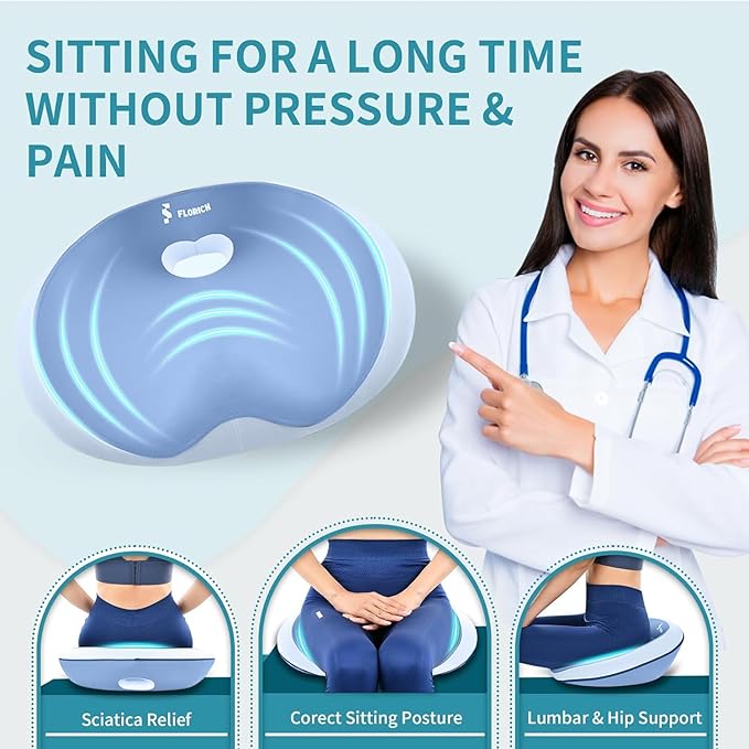 FLORICH Seat Cushion Lumbar Support Pillow for Office Chair, Car Lower Back Support, Ergonomic Desk Chair Pillow for Butt and Back Support of Memory Foam Seat Pad(Blue)