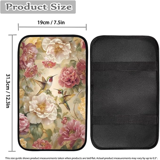 Flower Cute Hummingbirds Auto Armrest Box Cover Car Arm Rest Seat Storage Box Mat Arm Rest Cushion Pads Dog & Cat Paws Protector for SUV/Truck Vehicle
