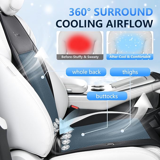 FLORICH Cooling Car Seat Covers with 8 Turbo Fans Blowing & Suction Ventilated Car Seat Cushion 12V-24V 3-Speed Adjustable Car Seats Cooling Pad Universal Fit for Car SUV Truck Van Summer Driving