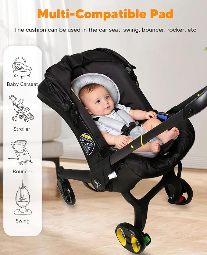 Infant Car Seat Insert for Newborn Girls Boys, 3 in 1 Reversible Cushion for Carseat with Strap Pads Buckle Cover Extra Soft Carseat Support Pad for All Season, Grey