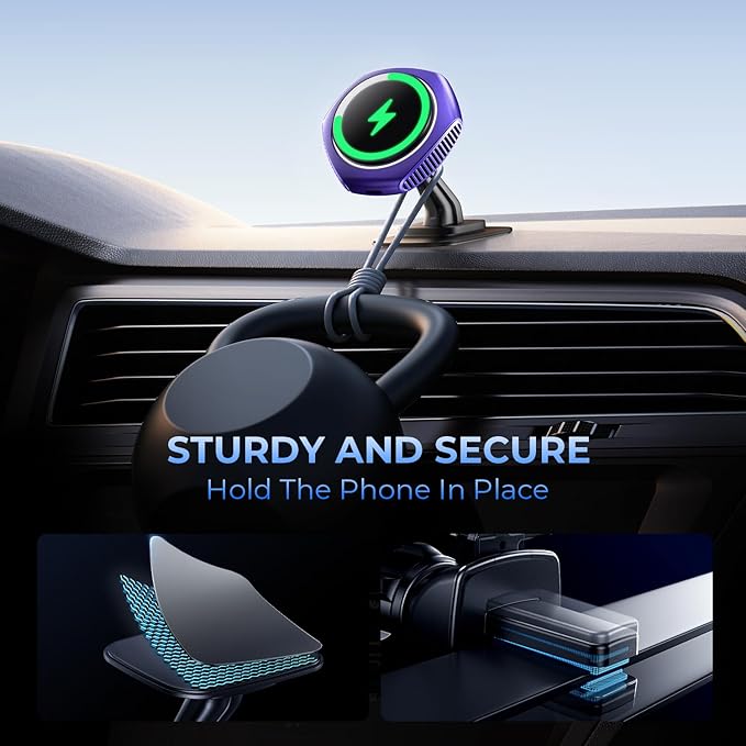 JOYMASS for MagSafe Car Mount Charger, 15W Fast Charging Magnetic Wireless Car Charger Phone Holder Mount Fits iPhone 15 Pro Max Plus 14 13 12 Mini MagSafe Case - Purple