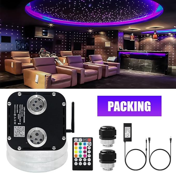 AZIMOM Updated Dual Color 50W Twinkle Fiber Optic Starlight Kits 1800pcs*0.03in*16.4ft Fiber Strands Sound Activated Bluetooth/APP Remote Control Theater Ceiling Home Shop Lobby Roof Decor