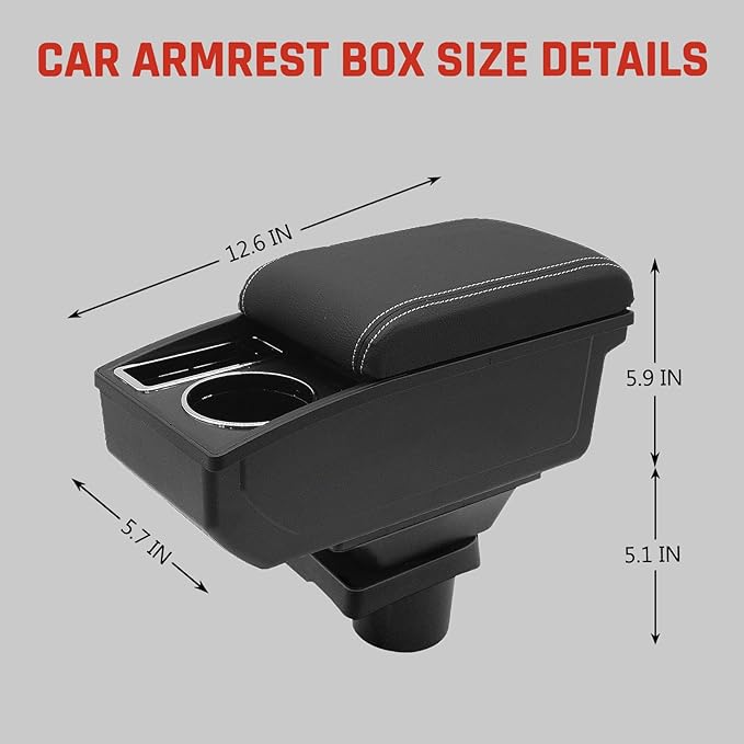 Car Armrest Box for Toyota Yaris Vitz 2006-2011 Auto Accessories Center Console Leather Arm Rest Double-Layer Storage Space with Cup Holder (White Thread)