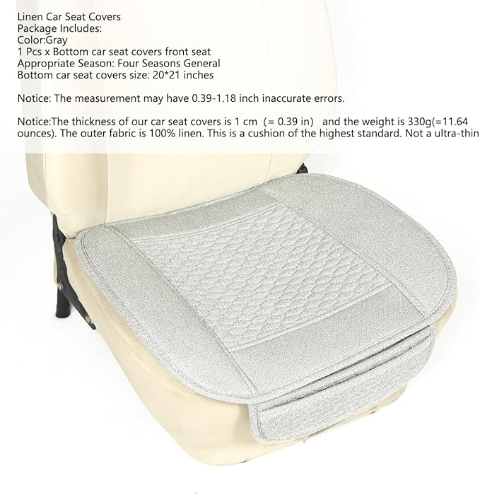 Linen Car Seat Covers,Cooling Bottom Seat Covers for Cars,Universal Car Seat Pad Cushion Breathable,Ventilated Only 1Pc Front Seat