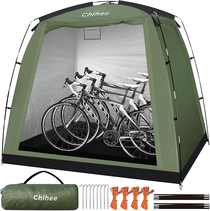 Chihee Bike Covers Shelter Bicycle Storage Sheds Travel Bike Tent Portable Waterproof Bicycle Cover for 2-3 Bikes 2 Doors Outdoor Storage for Motorcycle Garden Tools Lawn Mower All Seasons Easy Setup