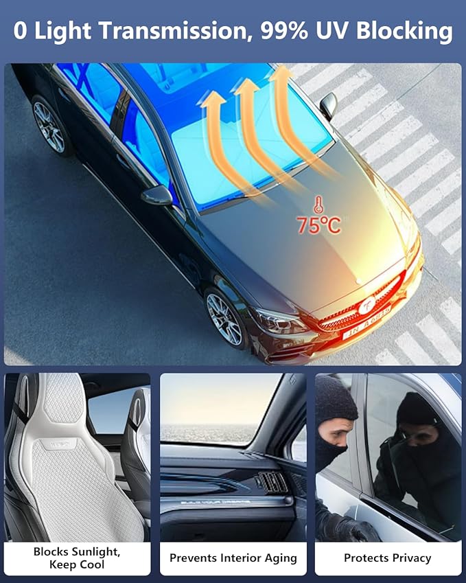 Car Windshield Sun Shade-Sun Ray Reflective Front Window Cover,Foldable Car Sunshade Windshield Umbrella with Bendable Handle for Heat and Sun Protection,Easy to Install for Cars,SUVs,Trucks and Vans