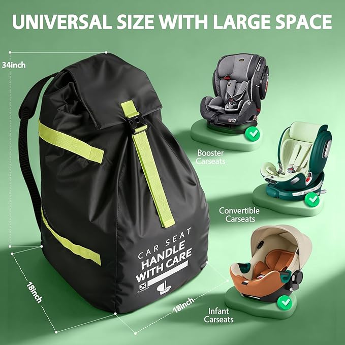 Upgrade Car Seat Travel Bag for Airplane: Car Seat Bags with Shoulder Handle for Air Travel Fit All Car Seats, Infant Carriers & Booster Seats, Carseat Cover Fit Doona Graco, Travel Essentials