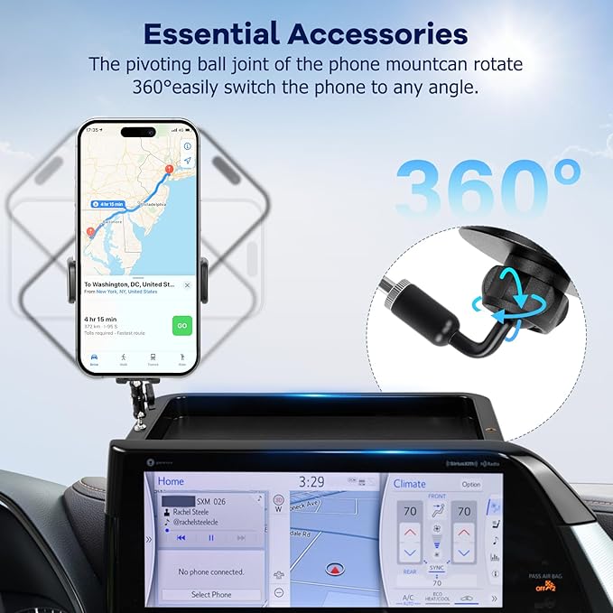 Car Phone Holder Fit for Toyota Highlander 2020-2025 w/Dash Tray Storge Box Organizer-Cell Phone Mount for Highlander Accessories 8 inch Touch Screen 360 Degree Rotation (NOT FIT 12.3 inch)