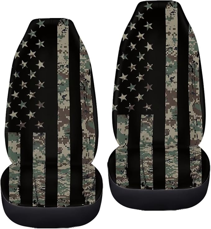ELEQIN Camo American Flag Seat Covers, Car Seat Covers Front Seats, Car Seat Cushion, Front Car Seat Covers Canvas Car Seat Protector Universal Fit Most Cars