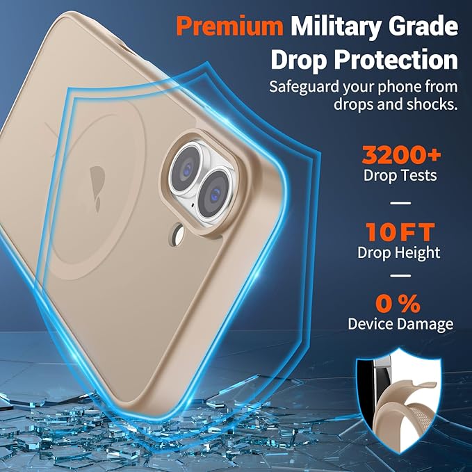 SUPFINE Magnetic for iPhone 16 Plus Case(Compatible with MagSafe)(Military Grade Drop Protection) Slim Translucent Matte Shockproof with Anti-Fingerprint Phone Case,Desert Gold
