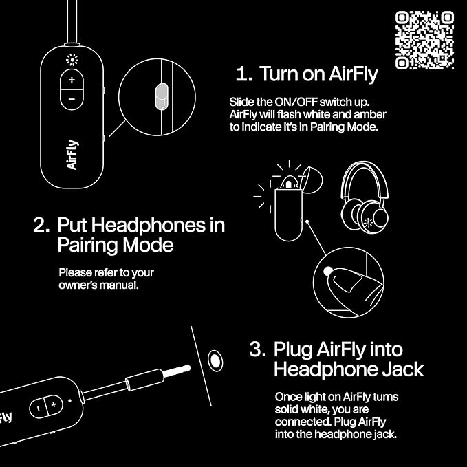 Twelve South AirFly SE, Bluetooth Wireless Audio Transmitter for AirPods/Wireless or Noise-Cancelling Headphones; Use with Any 3.5 mm Audio Jack on Airplanes, Gym Equipment or iPad/Tablets (Black)