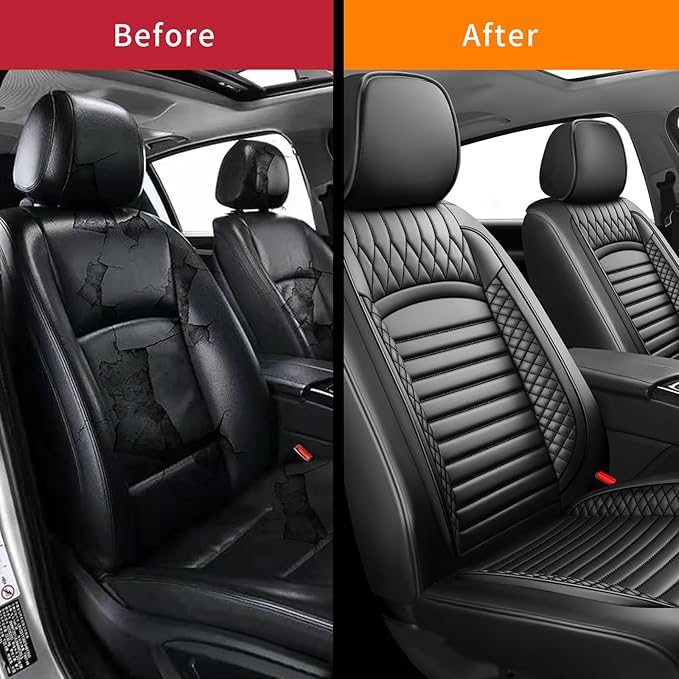 Fit Elantra Car Seat Covers for Hyundai Elantra 2017-2024 2025 2026 - Upgraded Premium Waterproof & Breathable Leather, Airbag Compatible, All-Weather Seat Cushion Protector (2 Front/Black)
