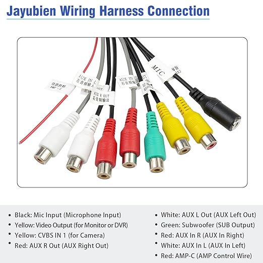 20Pin Android Car Stereo RCA Wiring Harness Adapter with 8 Female Radio RCA Connector Video CVBS AUX SUB MIC Plug Assembly