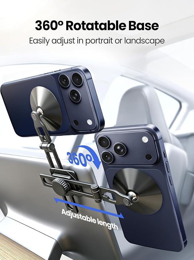XIREL for Tesla Phone Mount All-Metal | MagSafe-Compatible [Strong Magnetic] Foldable 360° Adjustable for Tesla Model 3/Y/X/S/Juniper/Cybertruck,Fits All Phones+&iPhone17-12,Tesla Accessories