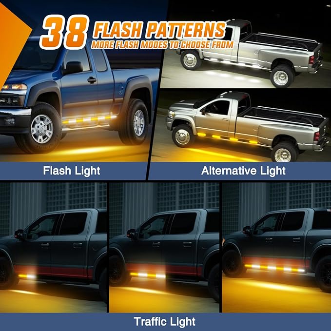Nilight 2PCS 70 Inch Emergency Strobe Light Strip with Controller 864 LED Amber White Running Board Lights Flexible Side Flashing Warning Caution Safety Waterproof for Truck Construction Pickup