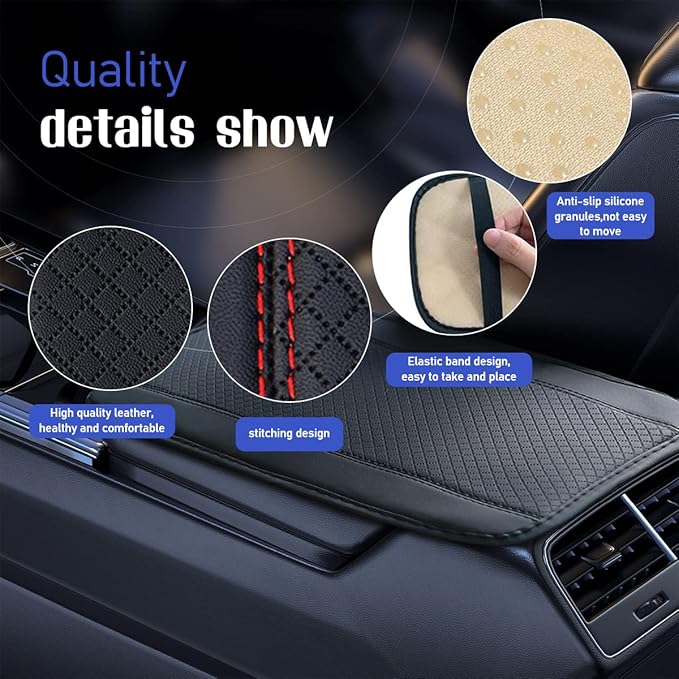 Ziciner Leather Car Center Console Armrest Pad, PU Waterproof Auto Seat Box Cover Protector, Hand Rest Cushion Protection Pad, Vehicles Interior Accessories Universal for Car,SUV (Black & Red A)