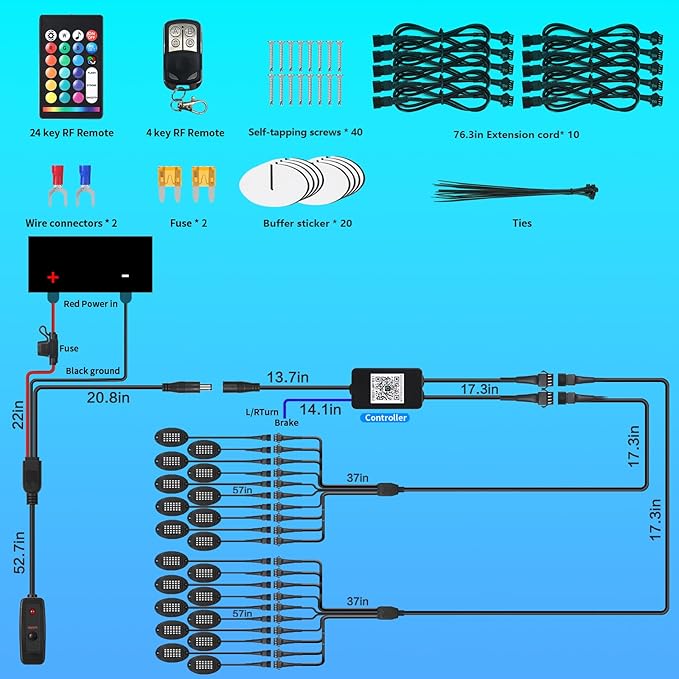 20Pods Heavy Duty Aluminum RGB LED Rock Lights for Trucks Pickup Dually Truck Off-Road with APP/RF Remote, Segmented IP67 Waterproof Multicolor Underglow Accent Light 12V Plug and Play&Pre Wired