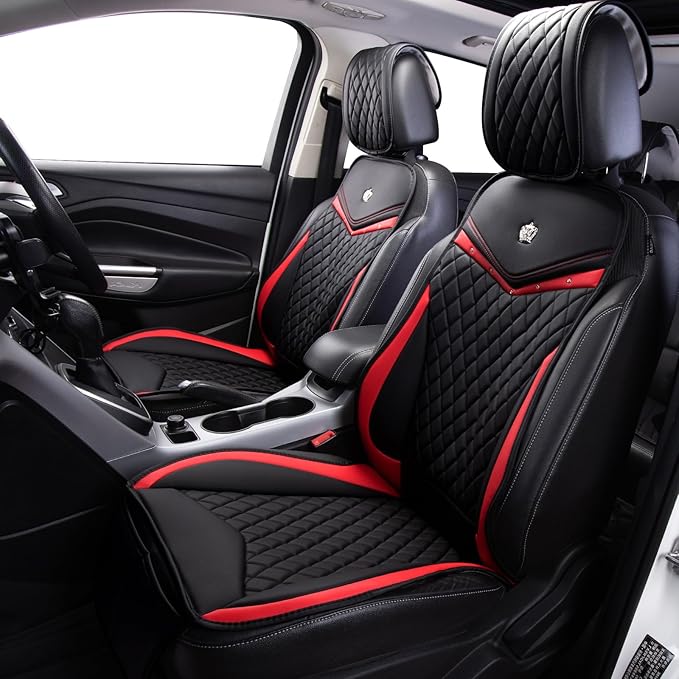 Flying Banner car seat Covers seat Cushions Luxe Fit Faux Leather Easy Installation Vehicles Non Slip Premium (Black Red, 2 x Front Seat Cover)