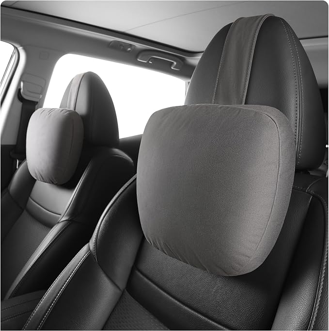 2pcs Car Neck Pillow for headrests,Support Drive Seats Head Cushion Pillows,Microfiber Velvet,Plant-Based Polyester,Thickness & Height Adjustable,11.8x7.5,Inner Liner fillable(Grey)
