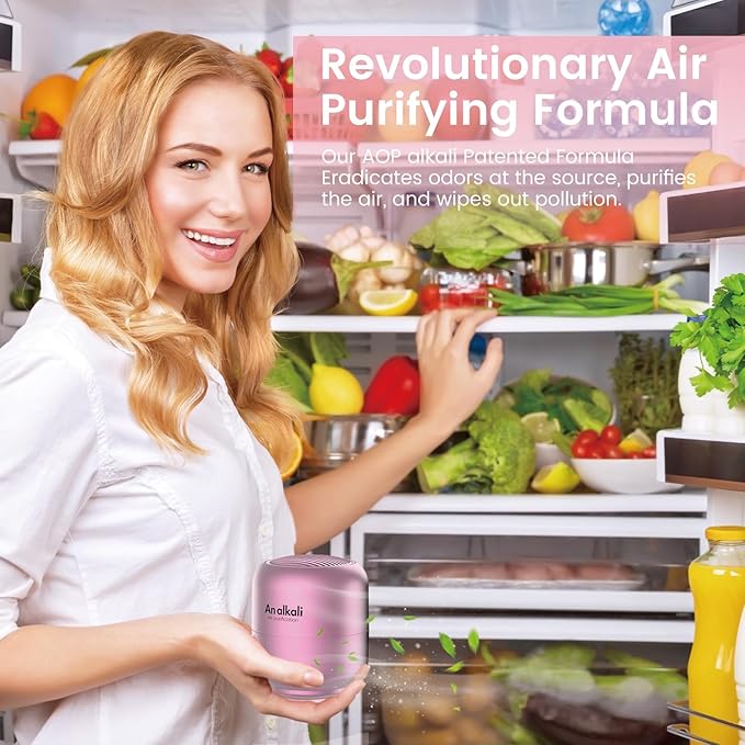 Fridge Deodorizer – 1 Pack Refrigerator Odor Eliminator, Lasts 10 Years, Chemical-Free Fresh Odor Eliminator Kit, More Effective Than Baking Soda, for Kitchen Appliances, Closet, Car, Pet Areas-Pink
